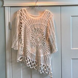 Asymmetrical Lined Crochet Cream Top Med.